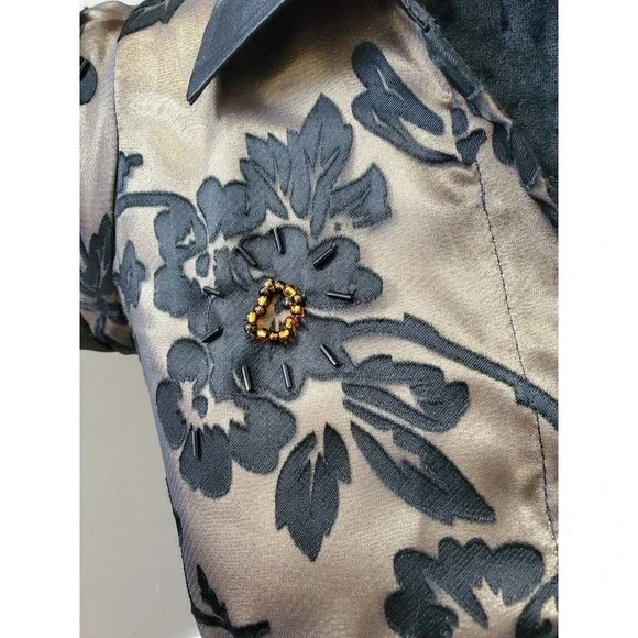 Black Floral Women's Polyester Collared Short Sleeve Knee Length Partywear Dress - Picture 7 of 10